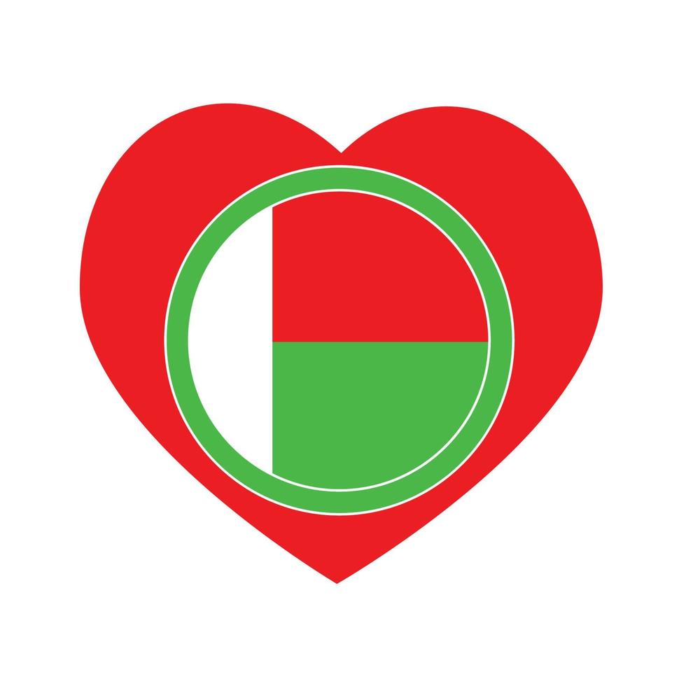 Vector icon , red heart with the national flag of  Madagascar.