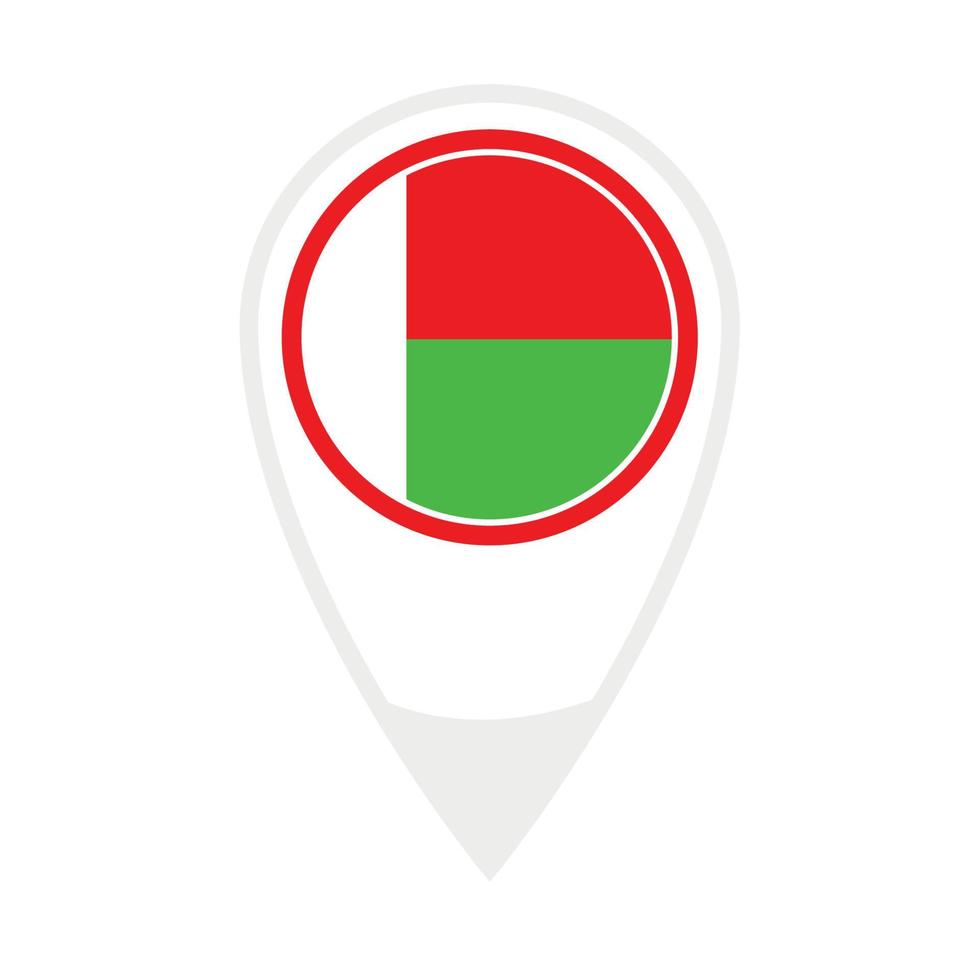 National flag of  Madagascar,round icon. Vector map pointer icon.