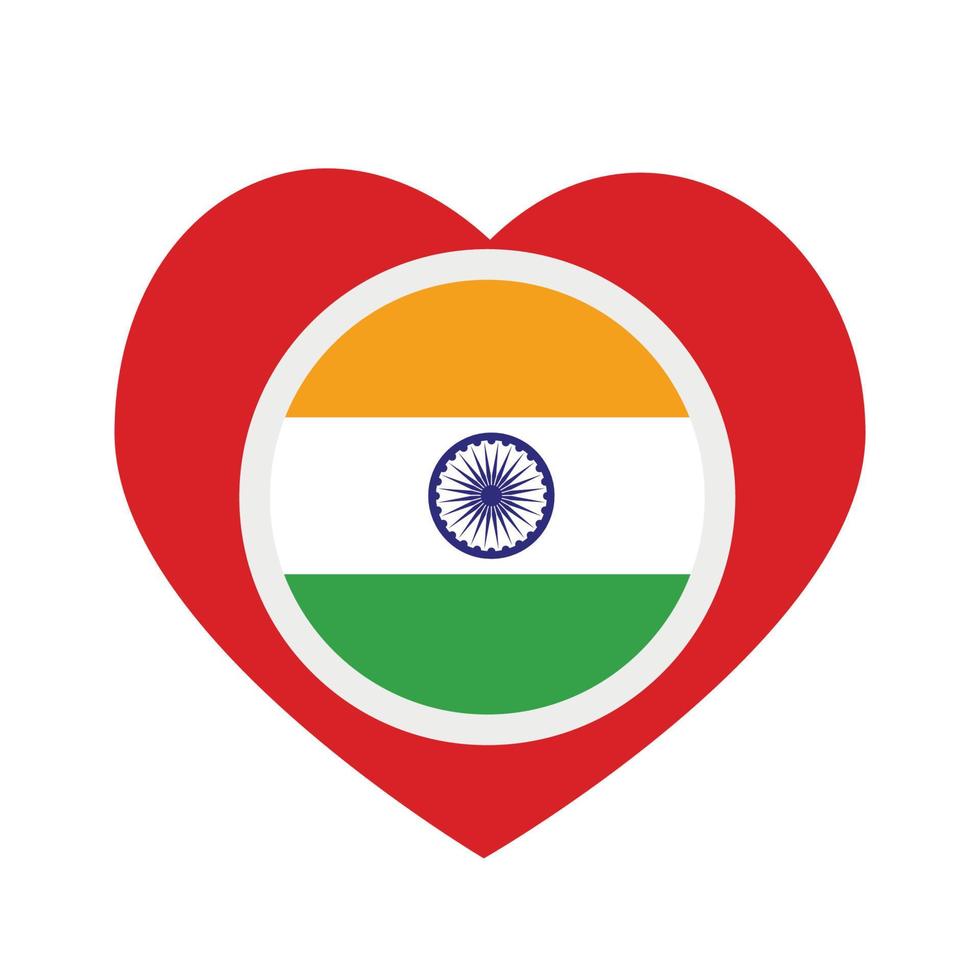 Vector icon , red heart with the national flag of India .