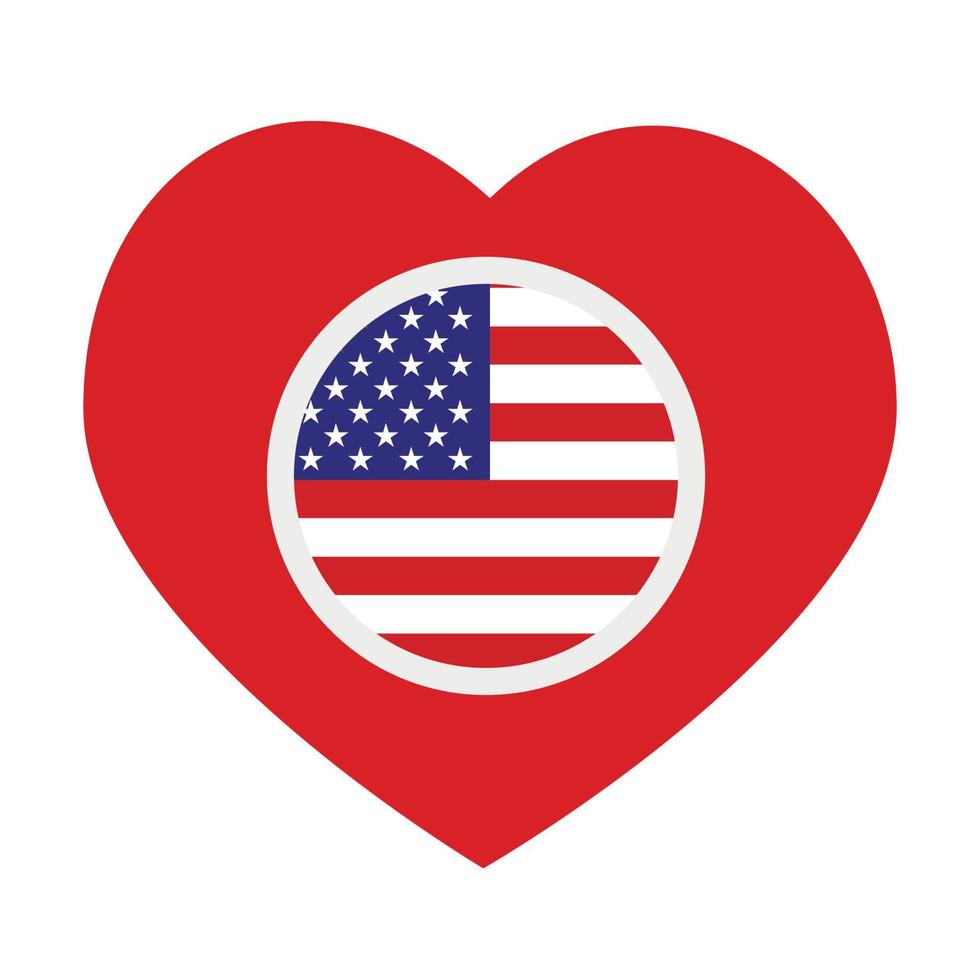 Vector icon , red heart with the national flag of United States .