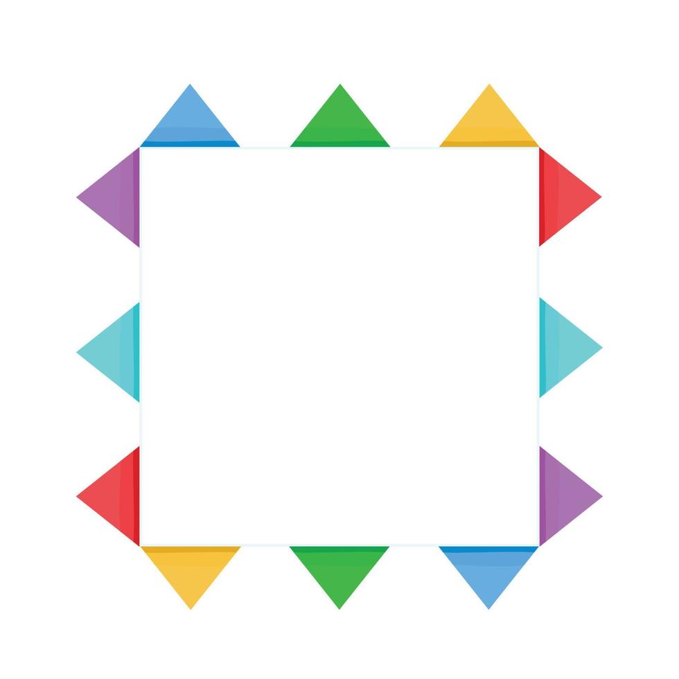 The frame is square with multicolored flags . Triangular colored flags adorn the square frame. Vector