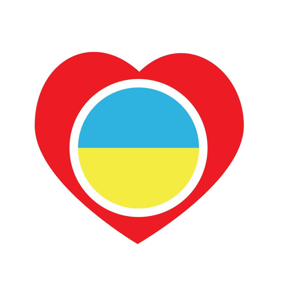 Vector icon , red heart with the national flag of Ukraine .