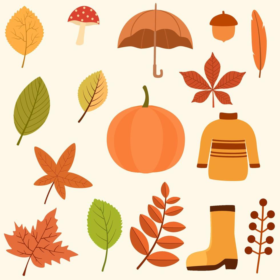set of autumn or fall illustration vector
