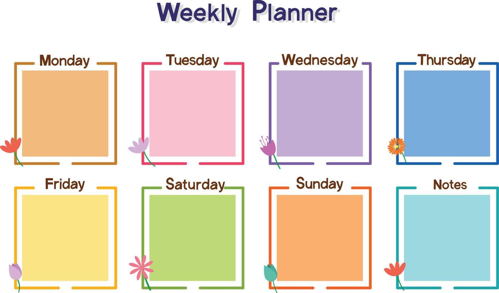 Colorful Weekly Planner Template. vector