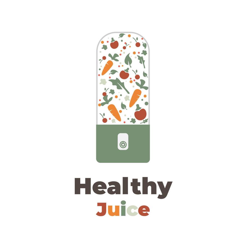 Healthy Juice in a Mini Portable Blender Vector Illustration Logo