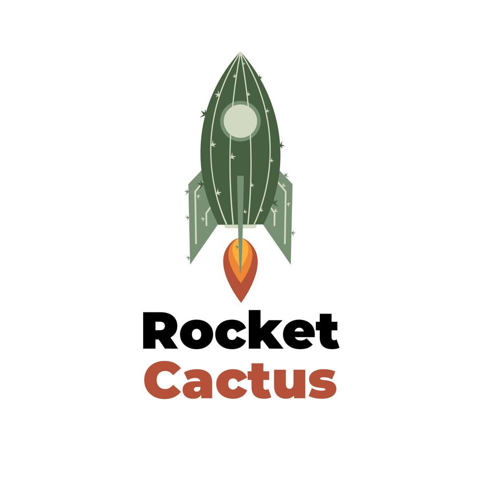 logotipo de ilustración de vector de fuego de cohete de cactus verde