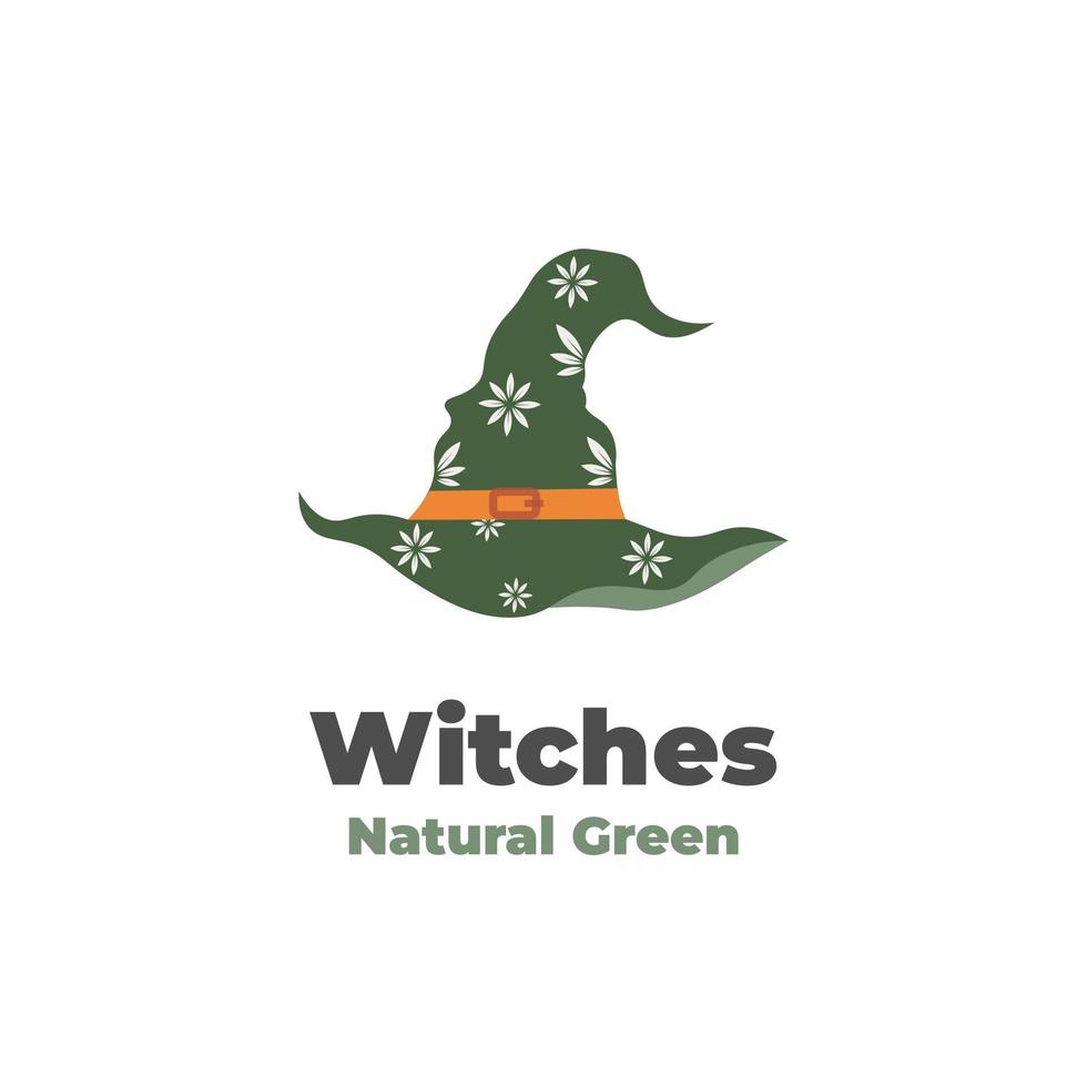 Natural green witch hat illustration logo vector