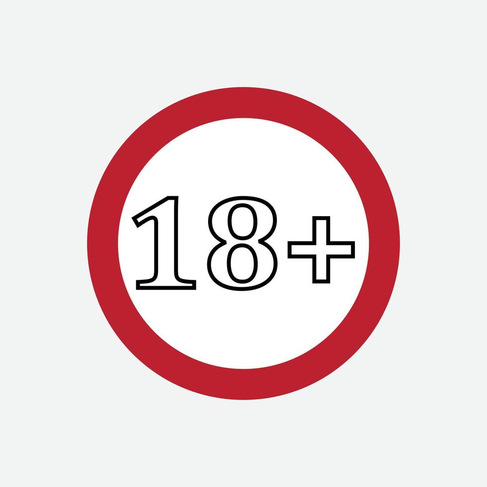 age restriction vector icon over 18 for adults only sign in a red circle