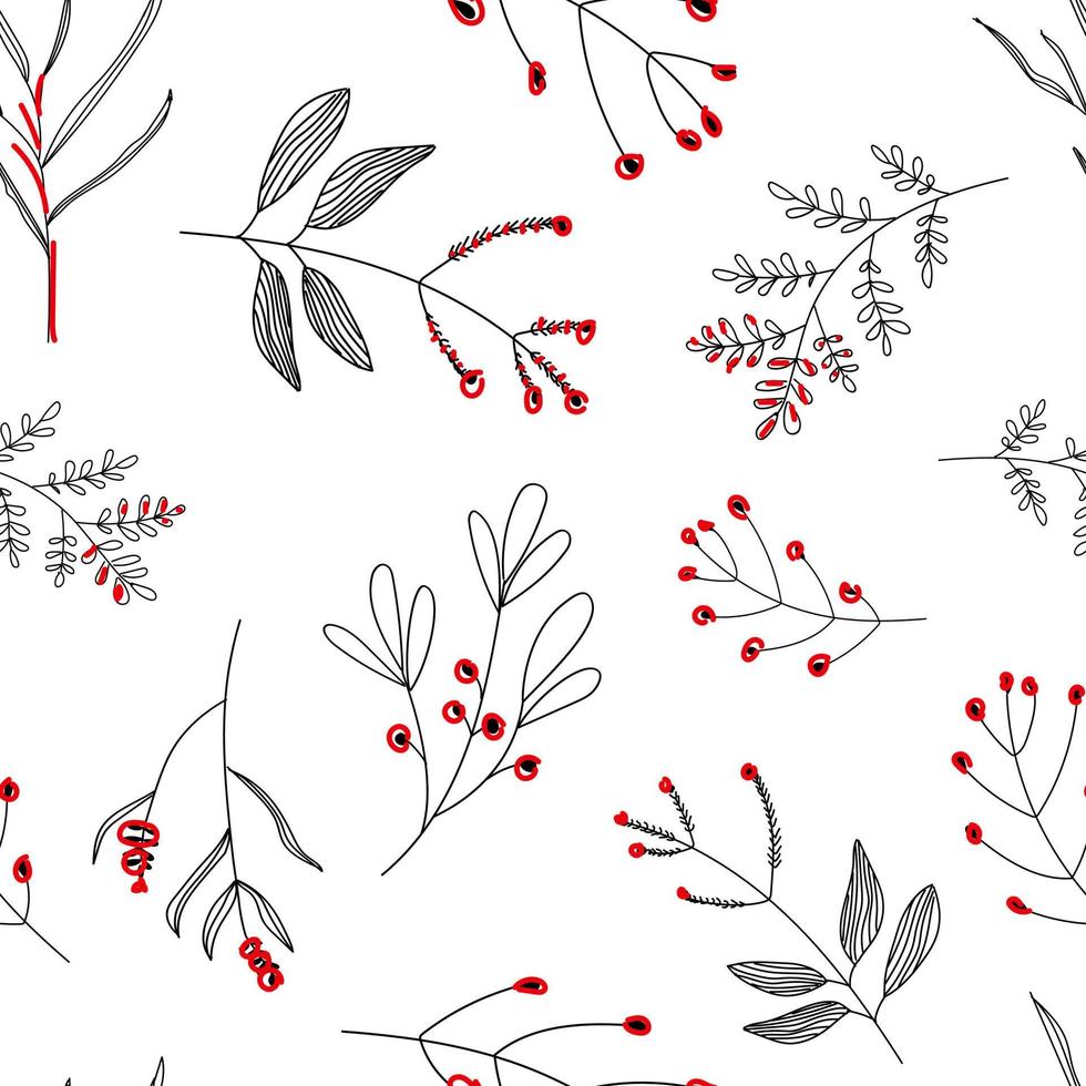 Simple seamless pattern with plants in doodle style. vector