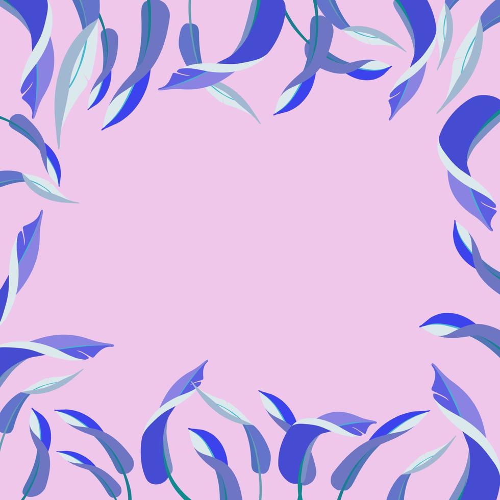 marco cuadrado brillante vectorial con hojas de plátano sobre fondo rosa. vector