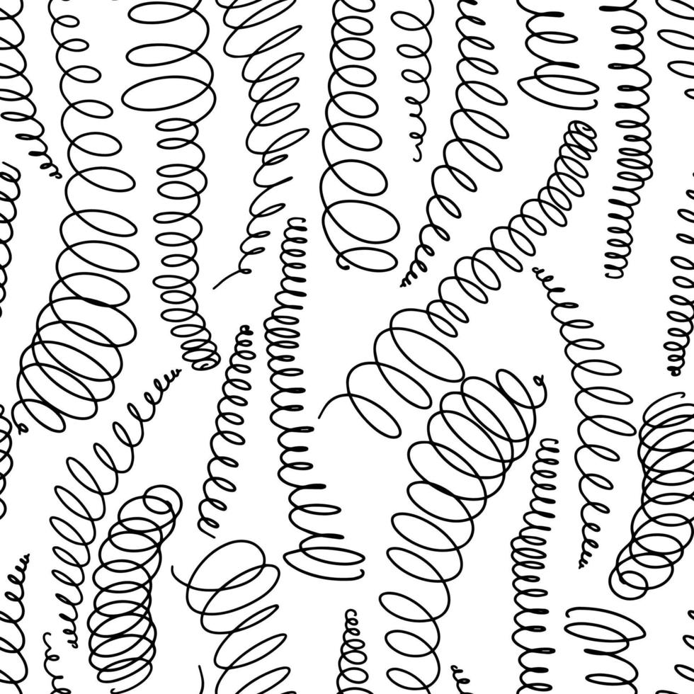 Seamless vector pattern with abstract spiral elements in line art style.