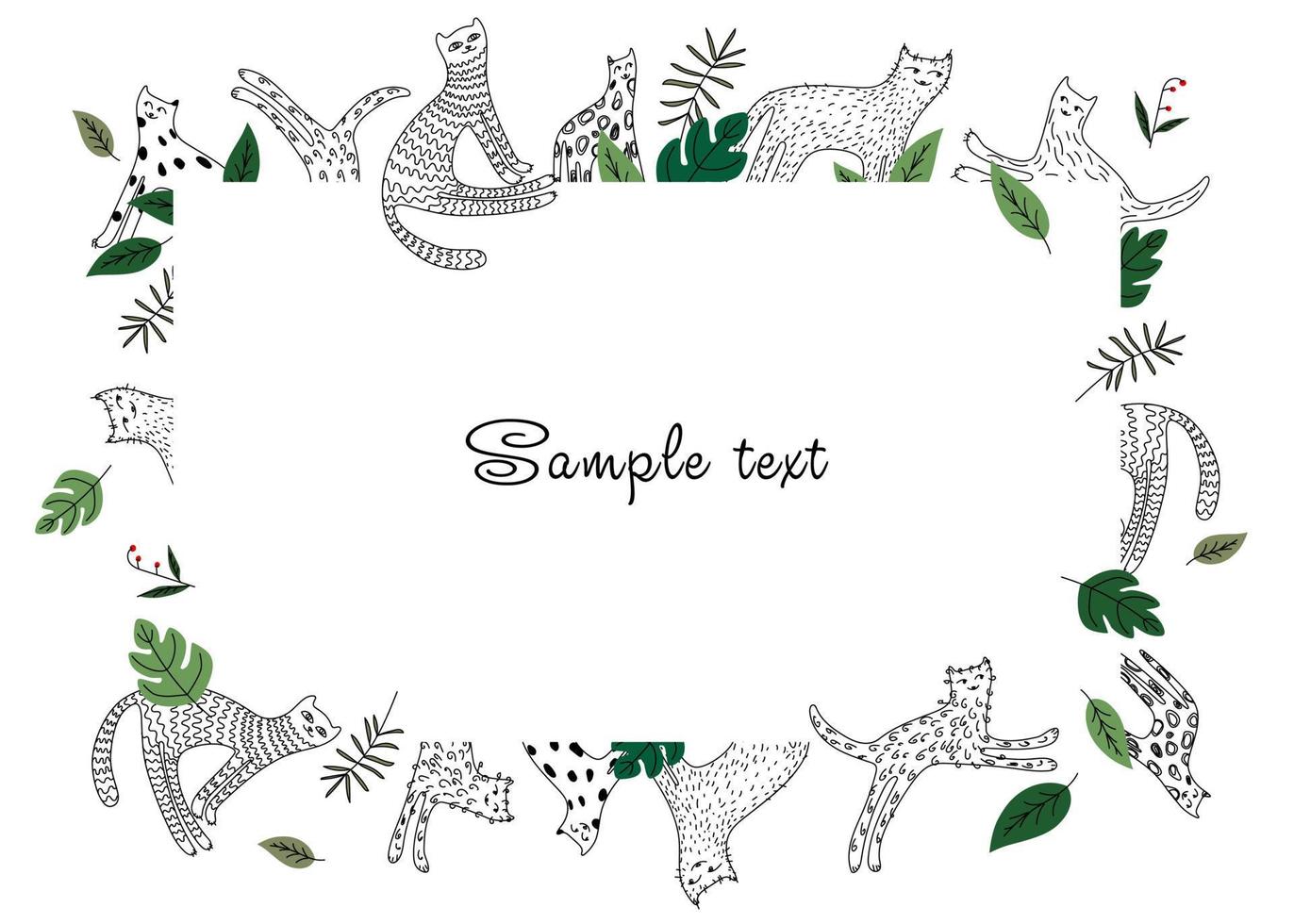 Background of funny cats in doodle style. Frame for congratulations. vector