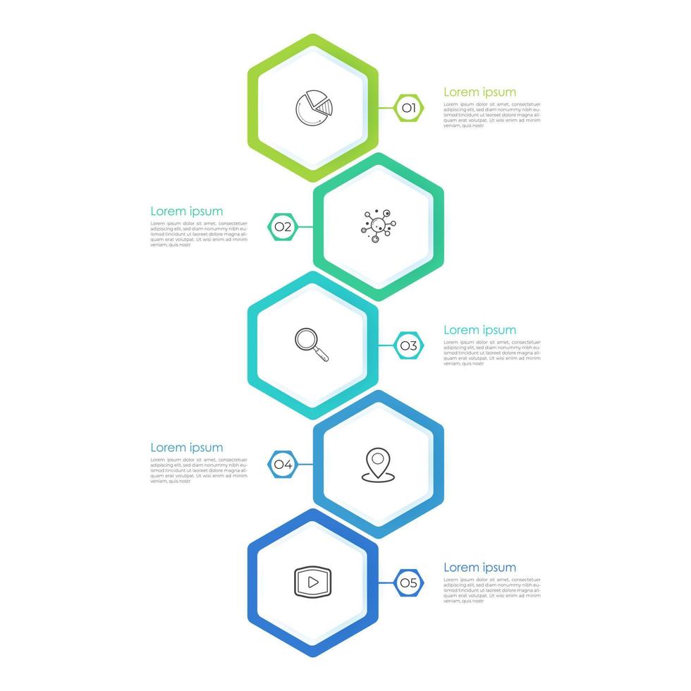 La plantilla de línea de tiempo de infografía moderna se puede utilizar para el diseño de flujo de trabajo, diagrama, opciones de número, diseño web. concepto de negocio infográfico con 5 opciones, partes, pasos o procesos. vector