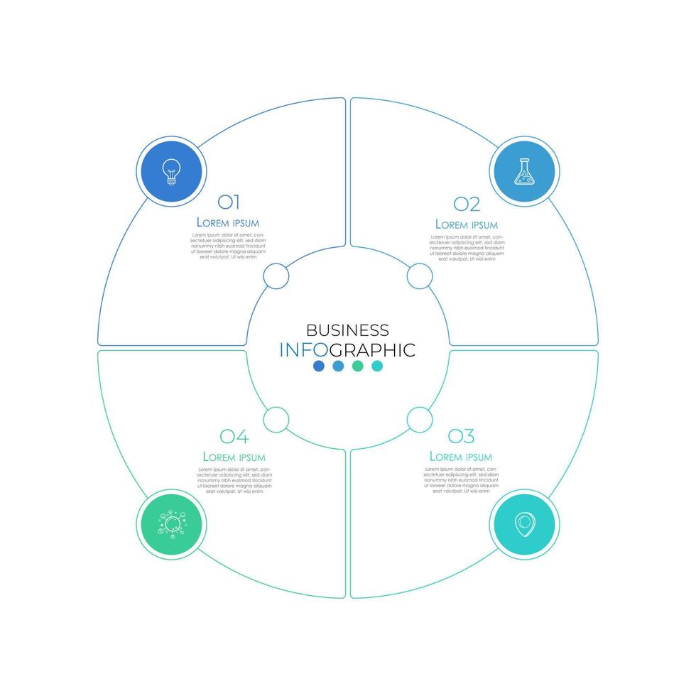 la plantilla de elemento de círculo infográfico moderno se puede utilizar para diseño de flujo de trabajo, diagrama, opciones de número, diseño web. concepto de negocio infográfico con 4 opciones, partes, pasos o procesos. vector