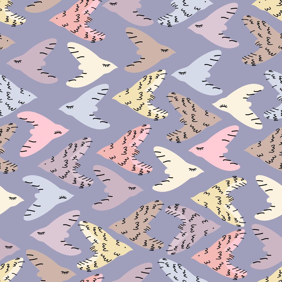 Beautiful doodle illustration with pink seamless background cute birds for wallpaper design. vector