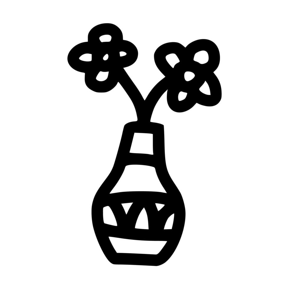 flowerpot with twin flower hand drawn doodle outline vector template illustration