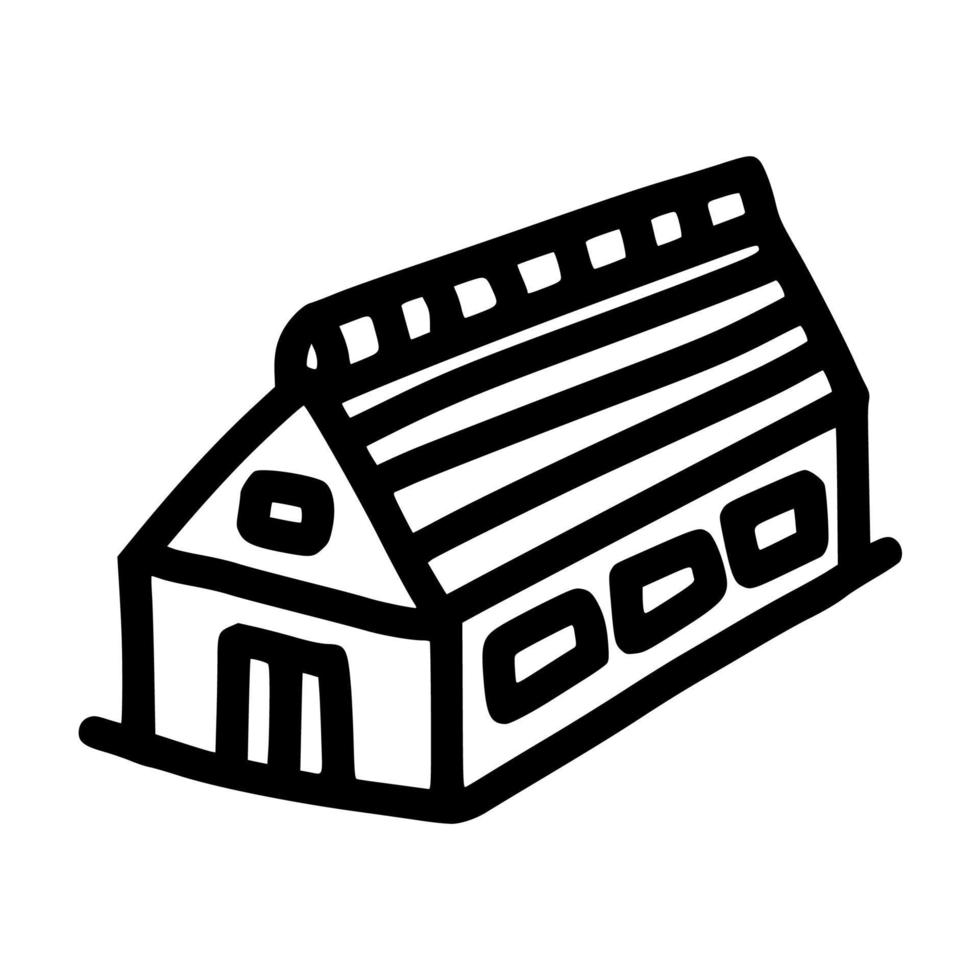 ilustración de plantilla de vector de contorno de doodle dibujado a mano de dibujos animados de casa de madera