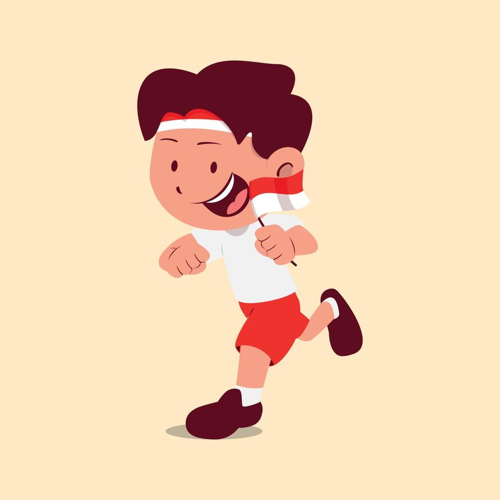 A cute boy doing flags run contest on Indonesia independence day event vector