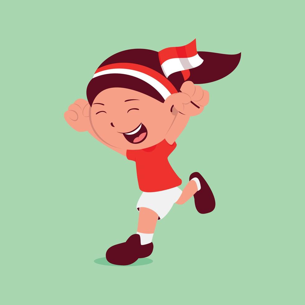 A cute girl doing flags run contest on Indonesia independence day event vector