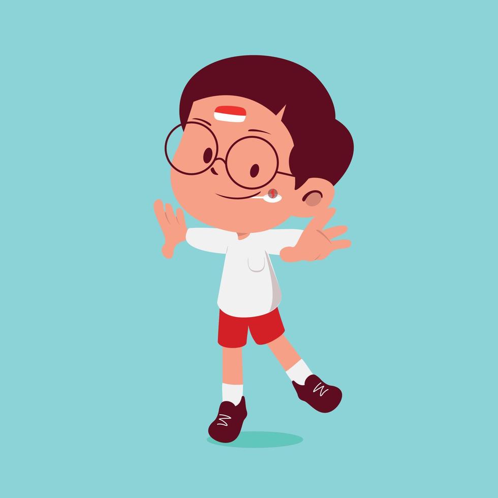 A cute boy with glasses doing marble race on Indonesia independence day event vector