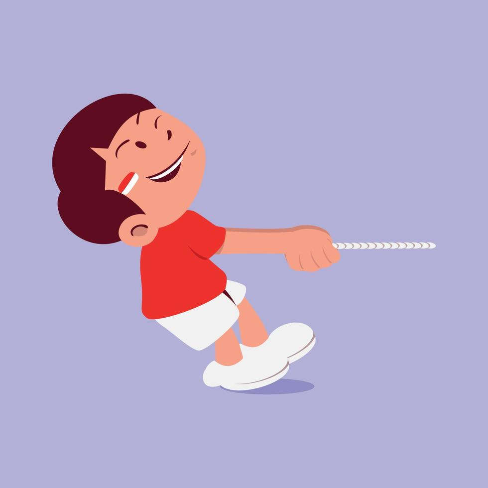 A cute boy hard work when doing tug of war contest on Indonesia independence day event vector