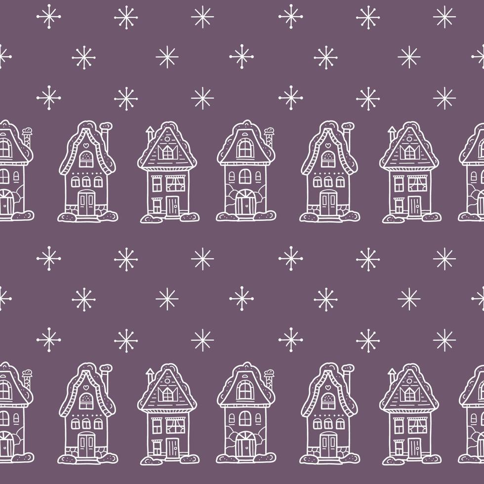 patrón sin fisuras con la ciudad de invierno de noche. lindas casas cubiertas de nieve. ilustración vectorial vector
