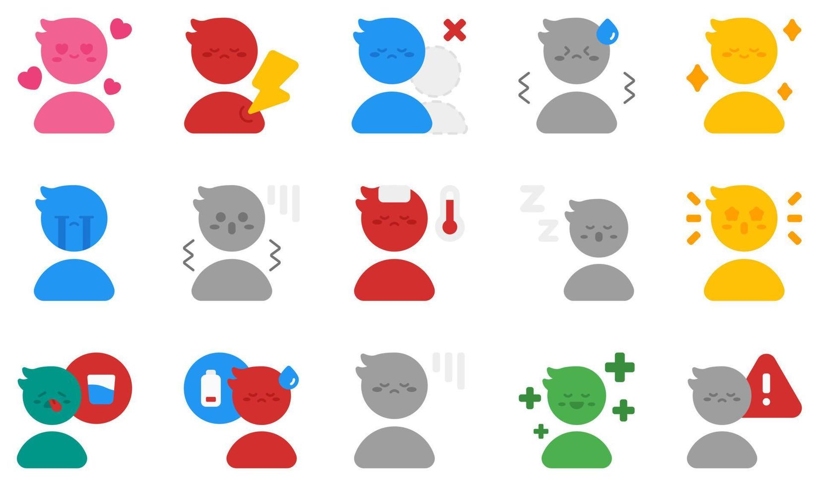 Set of Vector Icons Related to Feeling. Contains such Icons as In Love, In Pain, Lonely, Nervous, Relieved, Sad and more.