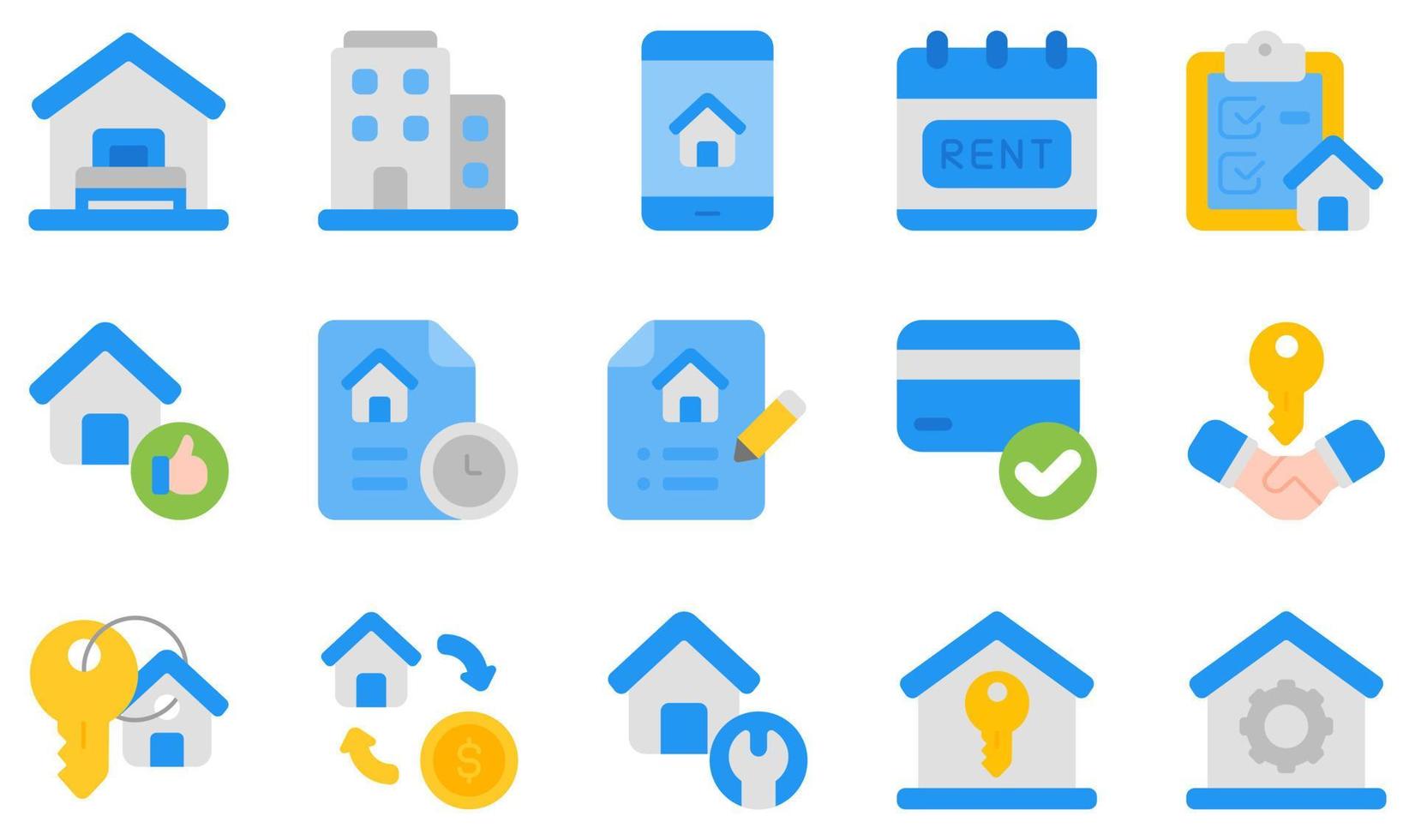 Set of Vector Icons Related to Rental Property. Contains such Icons as Accommodation, Apartment, App, Checklist, Contacts, Deal and more.