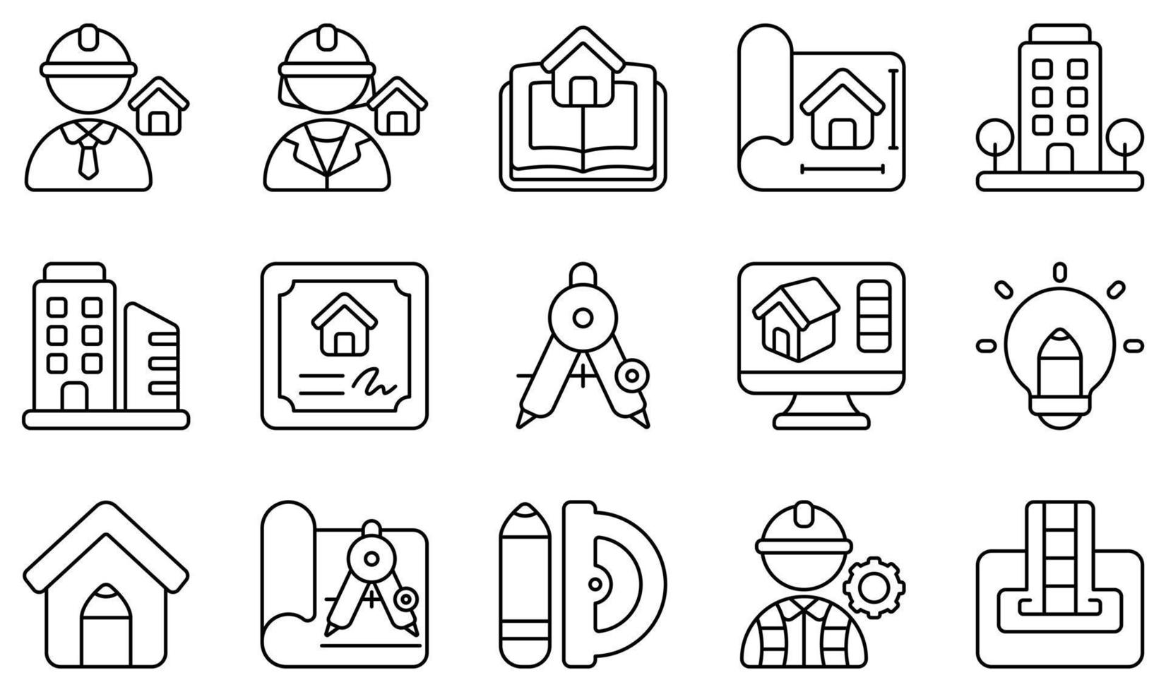 Set of Vector Icons Related to Architecture. Contains such Icons as Architect, Architecture, Blueprint, Building, Certificate, Creative Design and more.