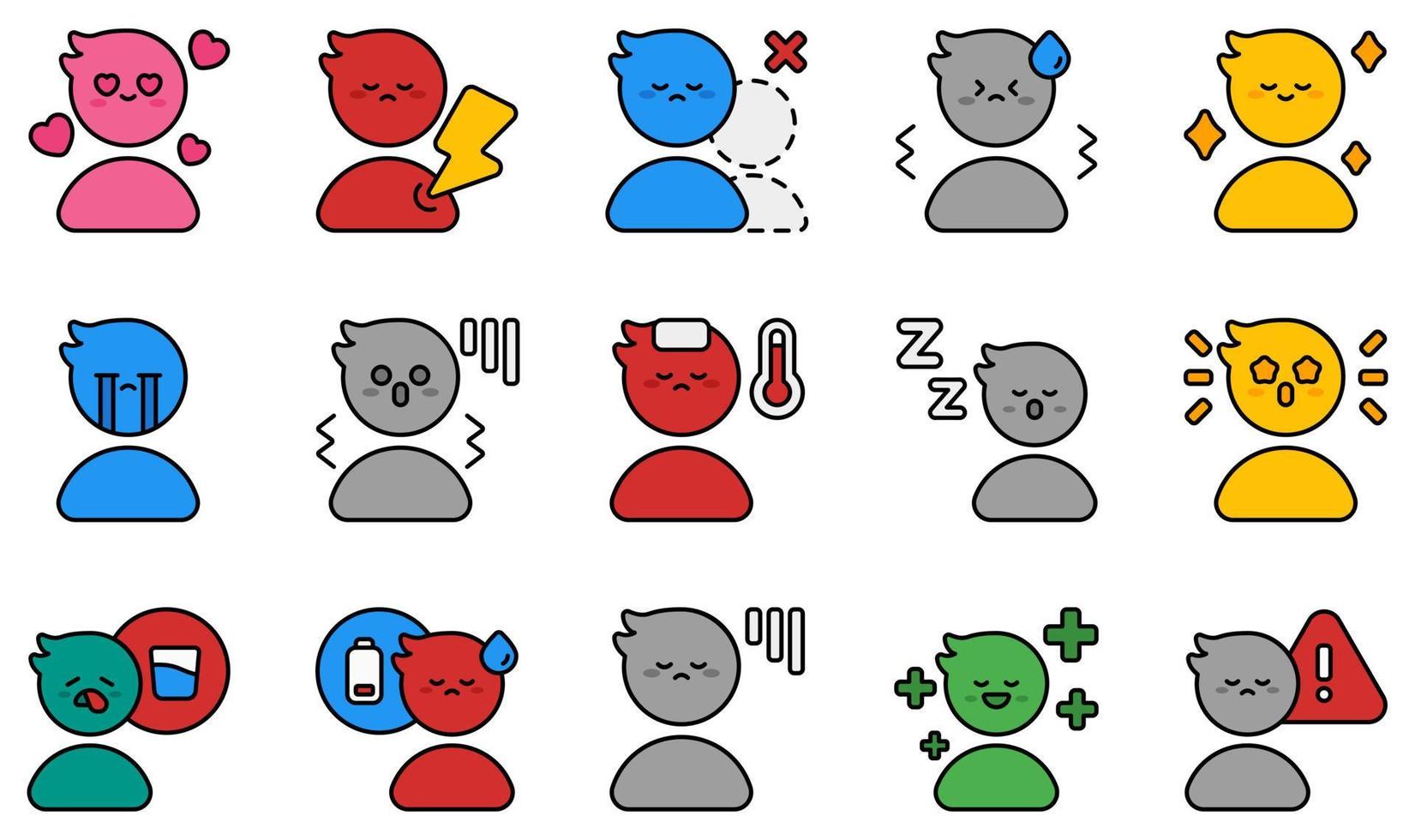 Set of Vector Icons Related to Feeling. Contains such Icons as In Love, In Pain, Lonely, Nervous, Relieved, Sad and more.