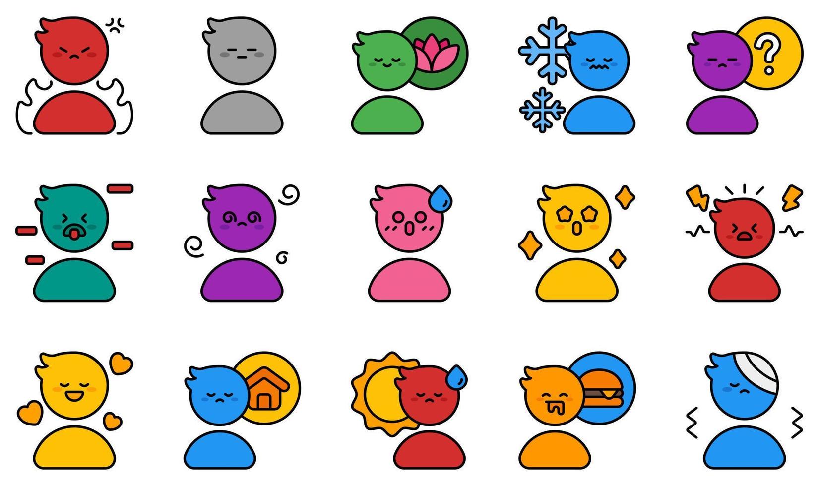 Set of Vector Icons Related to Feeling. Contains such Icons as Angry, Bored, Calm, Crane, Cold, Confused and more.