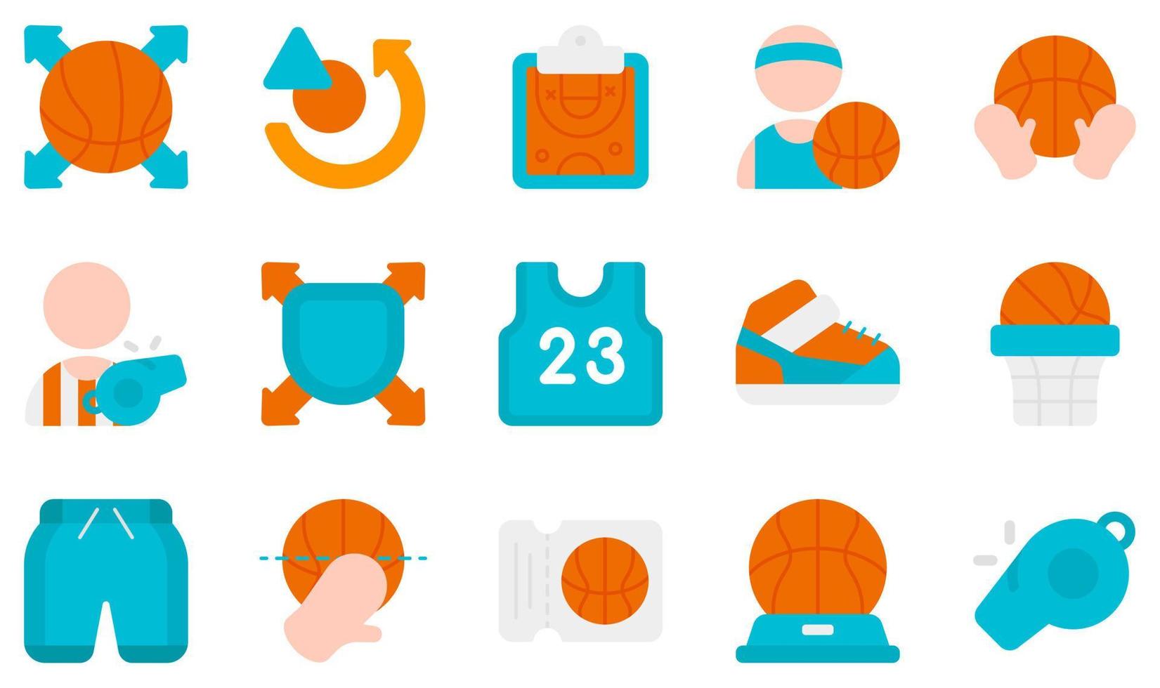 Set of Vector Icons Related to Basketball. Contains such Icons as Pass, Plan, Player, Rebound, Referee, Shirt and more.