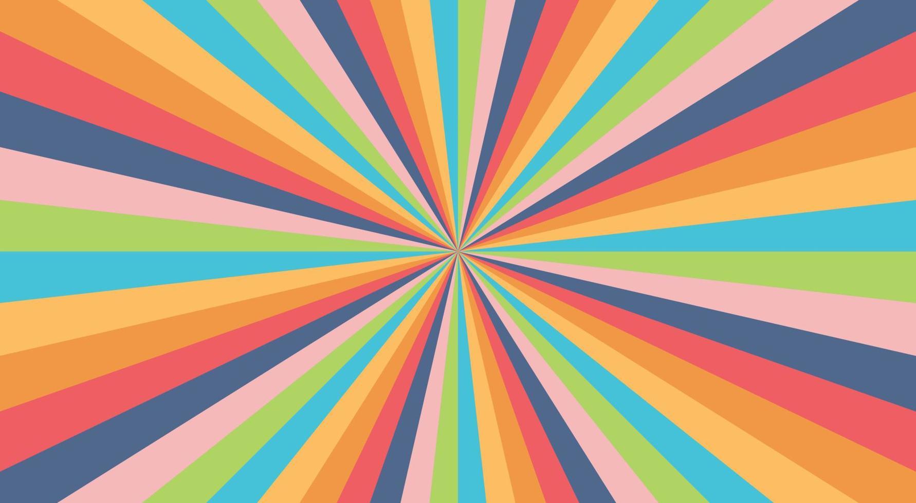 Fondo de explosión abstracta en degradado de arco iris de colores. efecto de deslumbramiento patrón de brillo de sol. ilustración vectorial de un rayo radial. viga estrecha. para telones de fondo, carteles, pancartas y portadas. vector