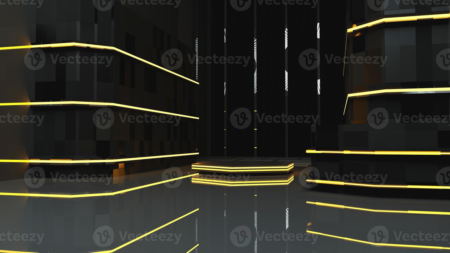 3D rendering Yellow neon tunnel hall in an empty abstract photo