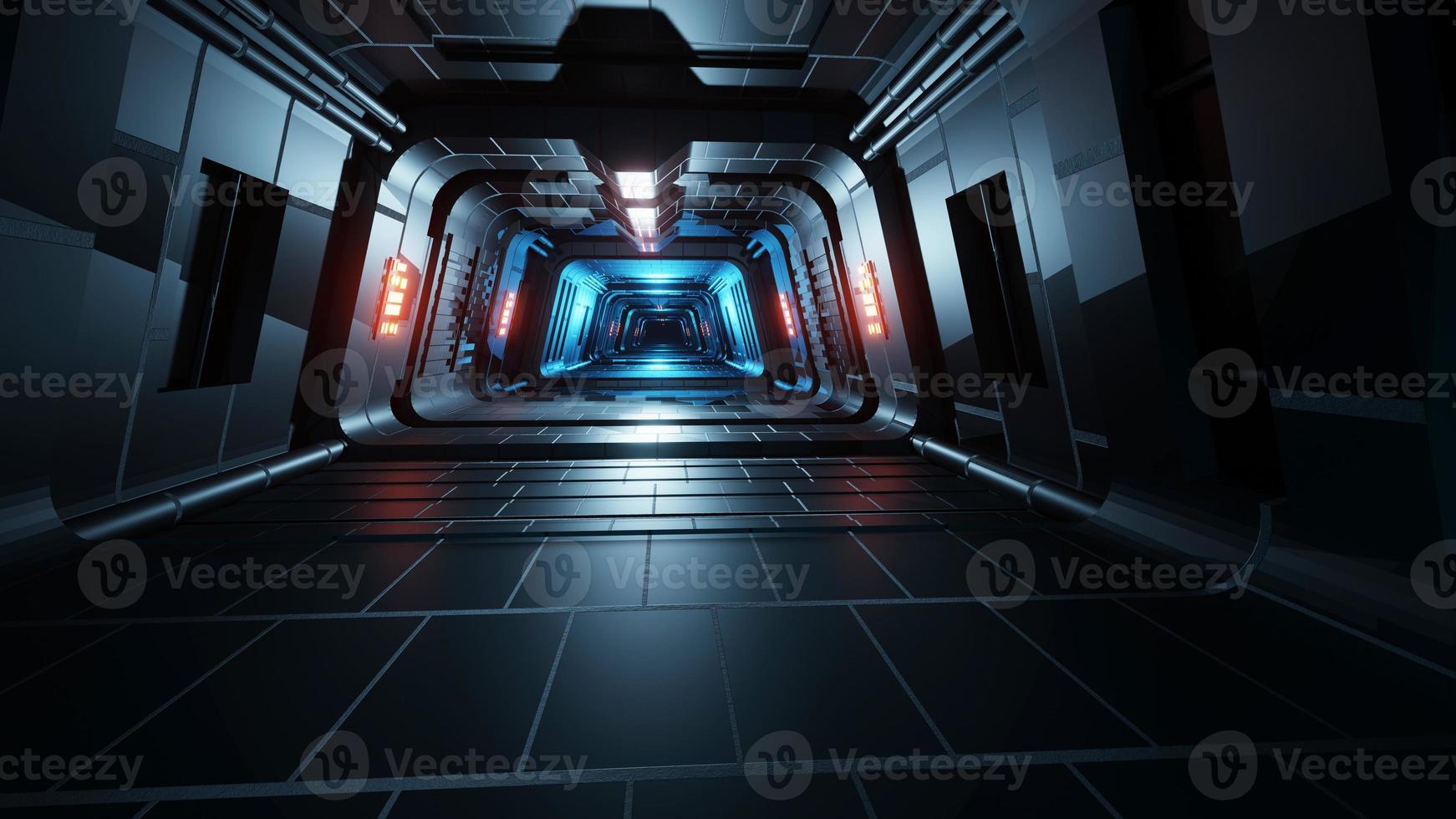 3D rendering Neon tunnel hall in an empty abstract futuristic dark room. photo