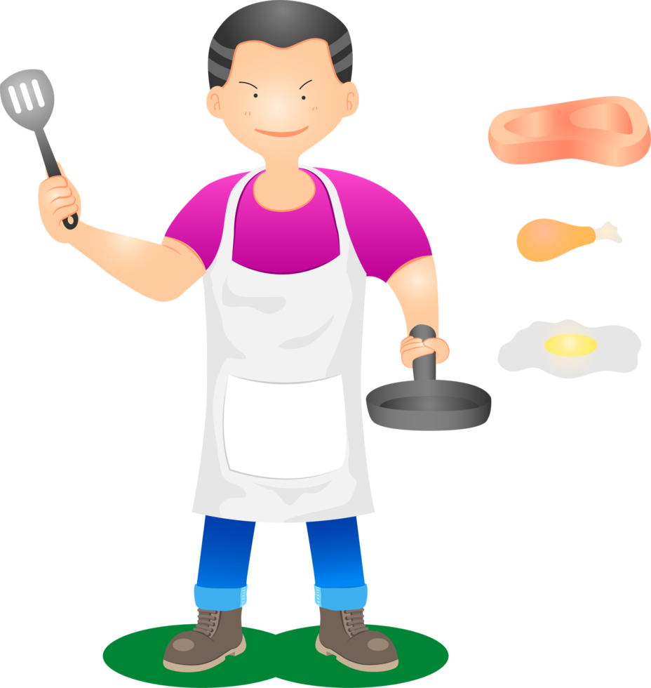 the merchant chef stand cooking fried eggs chicken meat for sell. png