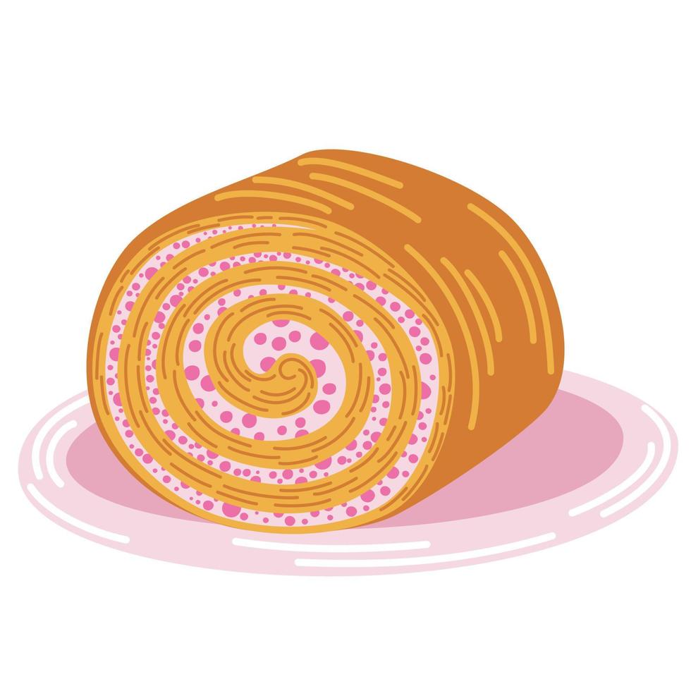 Sweet roll. Pie. Sweet autumn dessert. Perfect for printing, poster, menu and restaurant. Vector flat illustration isolated on the white background.