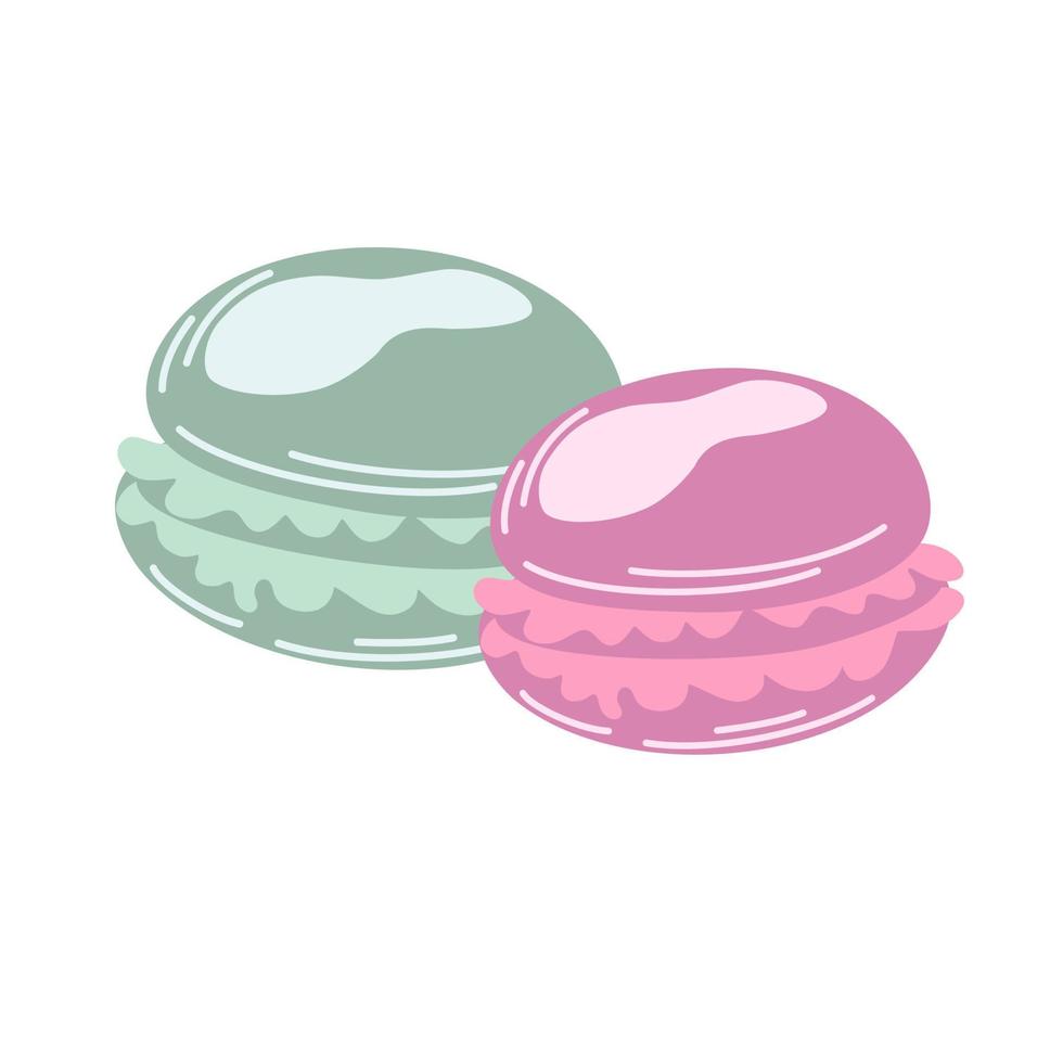 Macaroon dessert. Oriental matcha green tea and strawberry dessert. Perfect for printing, poster, menu and restaurant. Vector flat illustration isolated on the white background.