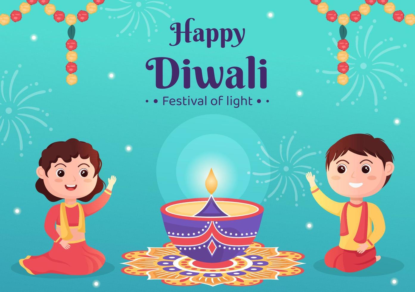 Indian Celebrating Diwali Day Background Template Hand Drawn Cartoon Flat Illustration vector