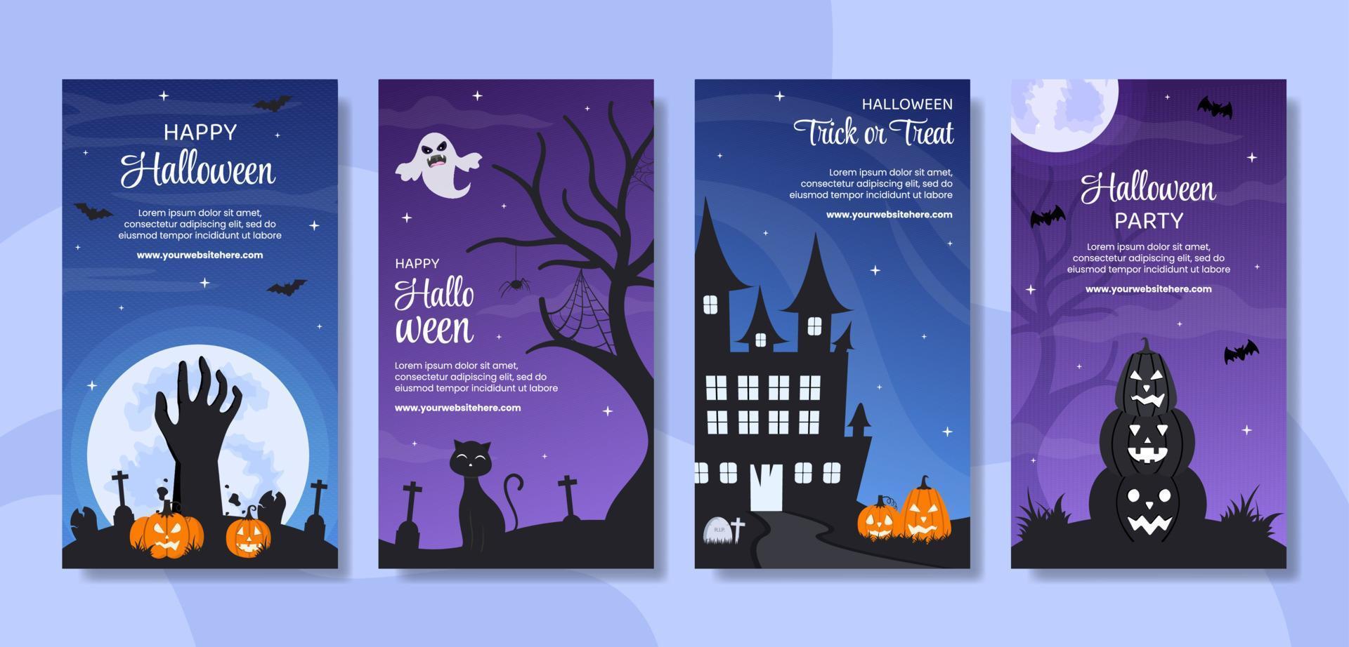 Halloween Night Party Social Media Stories Template Hand Drawn Cartoon Flat Illustration vector