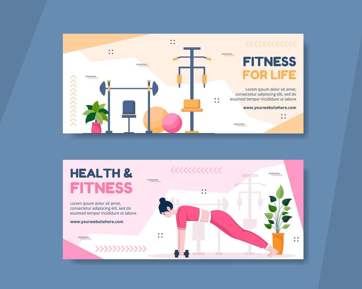 Fitness Training Horizontal Banner Template Hand Drawn Cartoon Flat Illustration vector