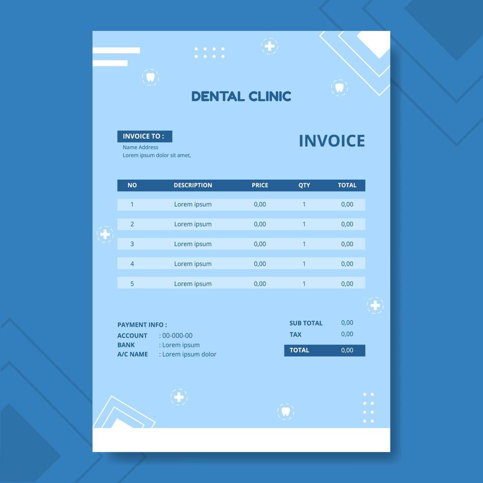 Dental Clinic Invoice Template Hand Drawn Cartoon Flat Illustration vector