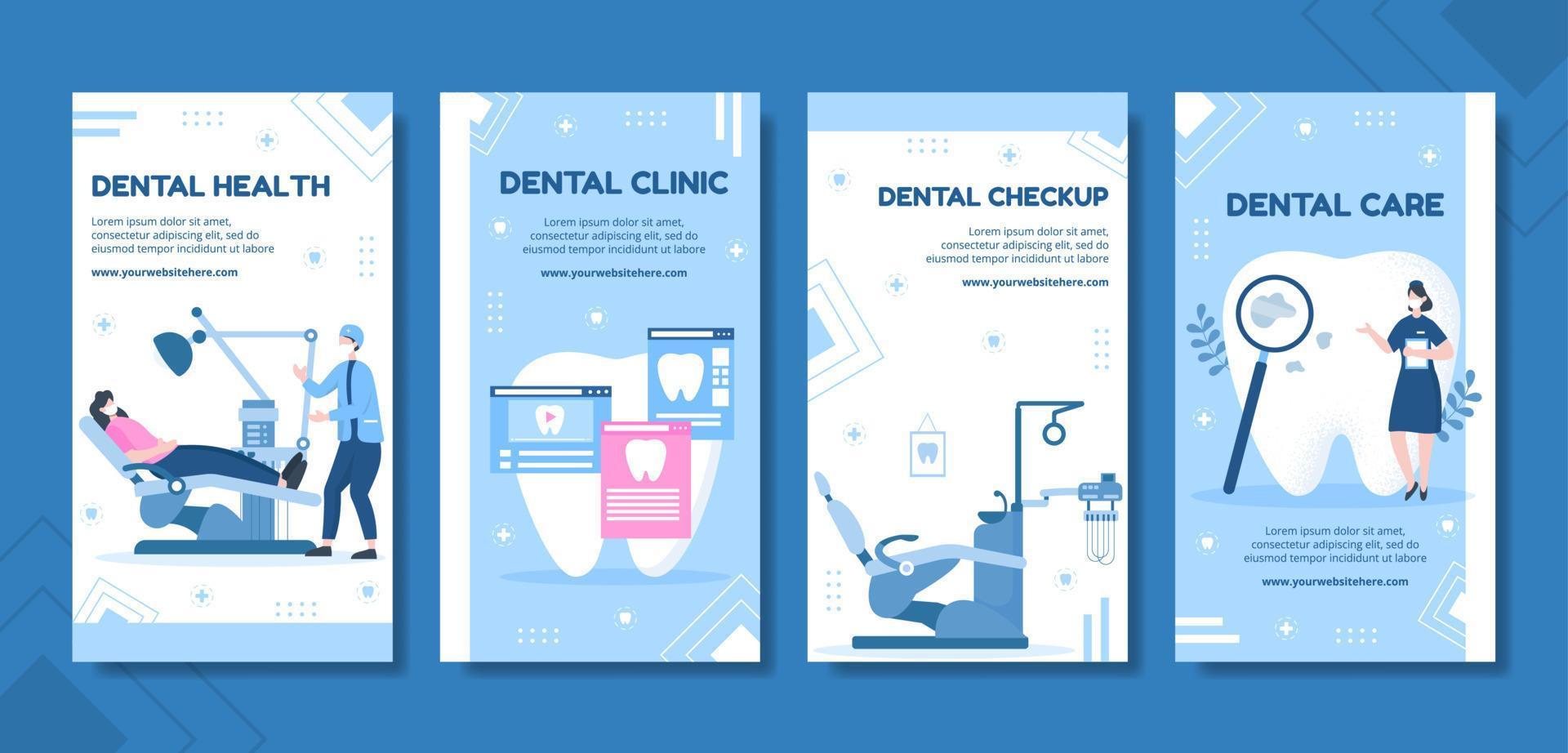 plantilla de historias de redes sociales de clínica dental ilustración plana de dibujos animados dibujados a mano vector