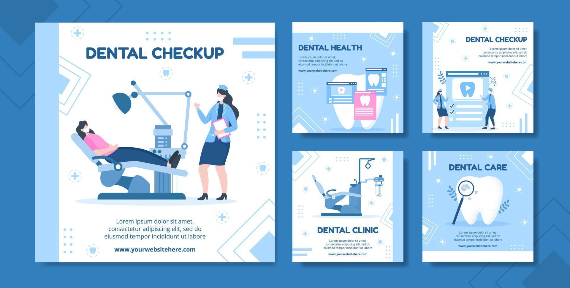 Dental Clinic Social Media Post Template Hand Drawn Cartoon Flat Illustration vector