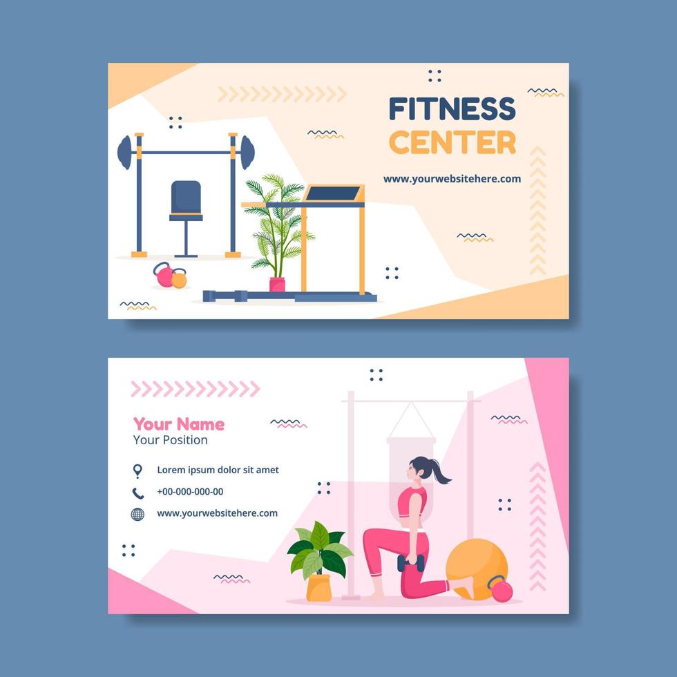 Fitness Training Card Horizontal Template Hand Drawn Cartoon Flat Illustration vector