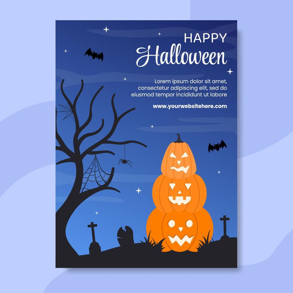 Halloween Night Party Poster Template Hand Drawn Cartoon Flat Illustration vector