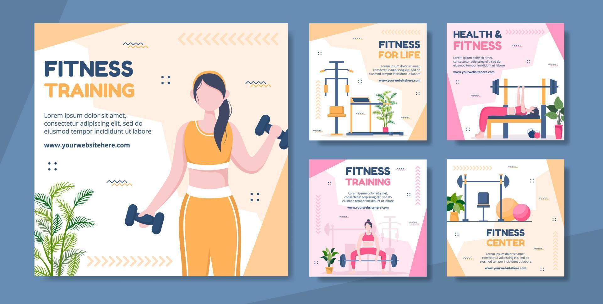 Fitness Training Social Media Post Template Hand Drawn Cartoon Flat Illustration vector