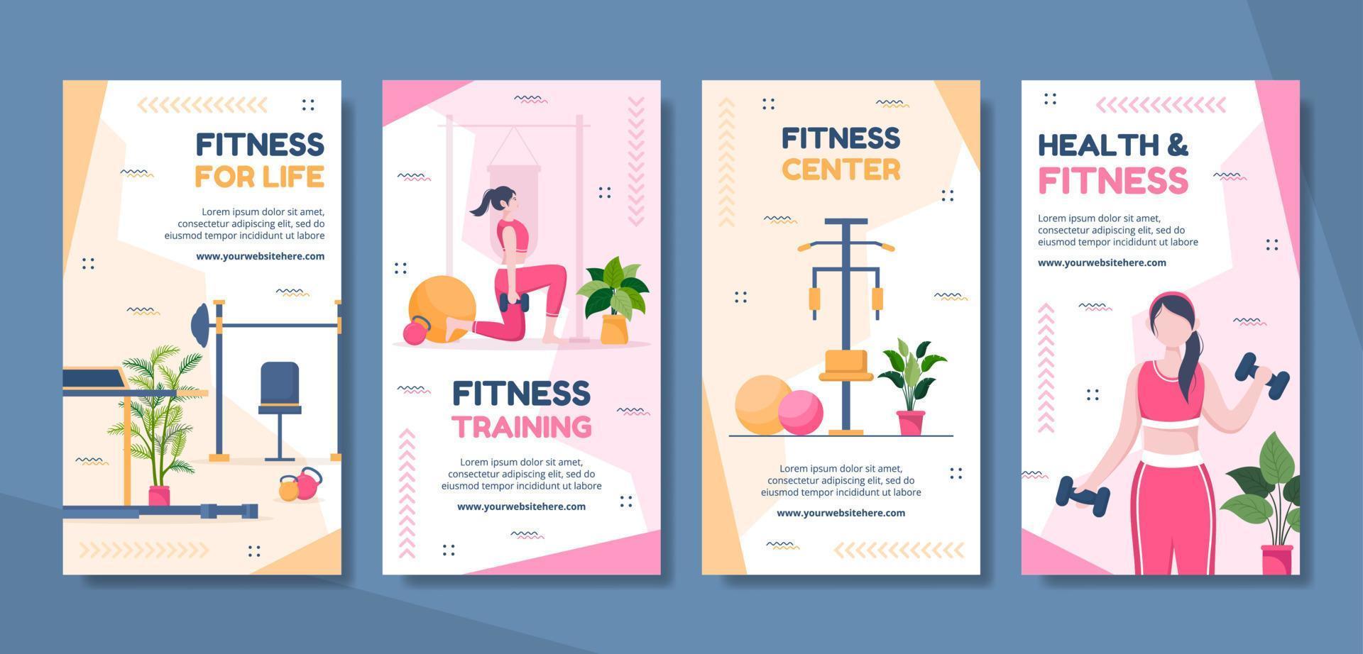 Fitness Training Social Media Stories Template Hand Drawn Cartoon Flat Illustration vector