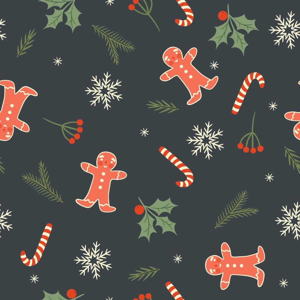 Christmas pattern with gingerbread men. Vector graphics.