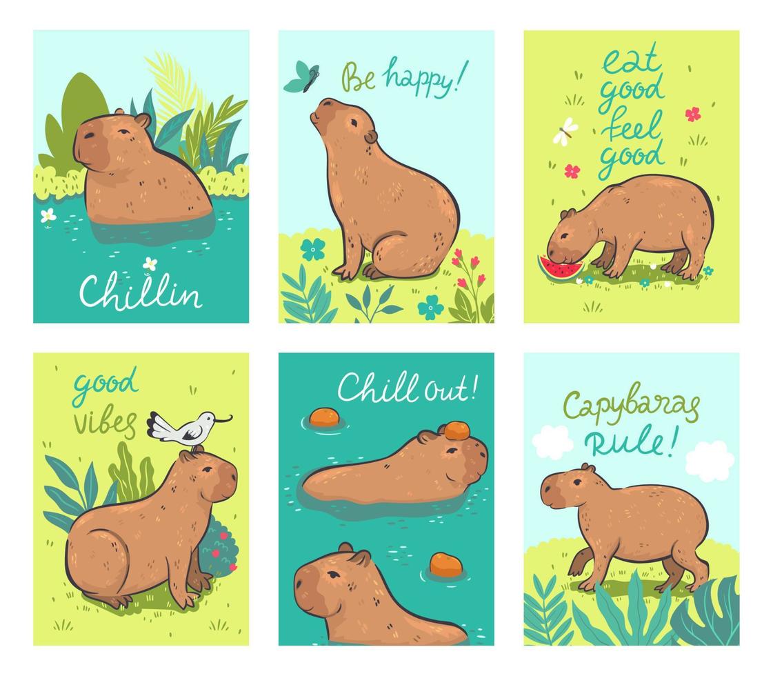 conjunto de postales con lindos capibaras. gráficos vectoriales vector